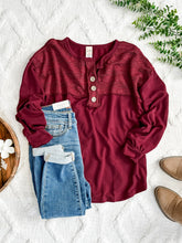 Load image into Gallery viewer, Henley Lace Front Top In Cherry