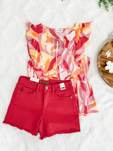 Load image into Gallery viewer, Mid Rise Frayed Hem Shorts By Judy Blue Jeans In Hot Tamale