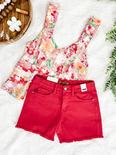 Load image into Gallery viewer, Mid Rise Frayed Hem Shorts By Judy Blue Jeans In Hot Tamale