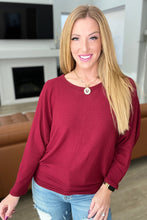 Load image into Gallery viewer, Ribbed Batwing Boat Neck Top in Dark Burgundy