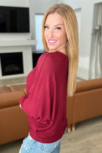 Load image into Gallery viewer, Ribbed Batwing Boat Neck Top in Dark Burgundy
