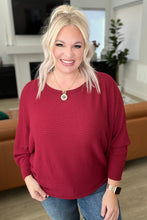 Load image into Gallery viewer, Ribbed Batwing Boat Neck Top in Dark Burgundy