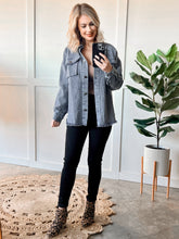 Load image into Gallery viewer, Mineral Wash Button Down Denim Jacket In Muted Navy