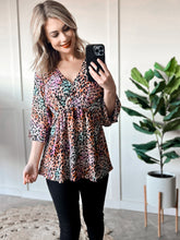 Load image into Gallery viewer, Dolman Sleeve Babydoll Top In Leopard Multi