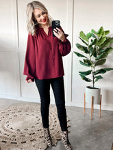 Load image into Gallery viewer, Decorative Button Front Blouse In Cranberry