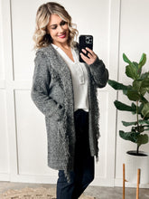 Load image into Gallery viewer, Hooded Fringe Open Front Cardigan In Heathered Grey
