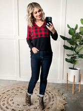 Load image into Gallery viewer, V Neck Buffalo Plaid Top In Red &amp; Black