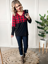 Load image into Gallery viewer, V Neck Buffalo Plaid Top In Red &amp; Black