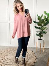 Load image into Gallery viewer, Long Sleeve V Neck Tunic Top In Dusty Rose