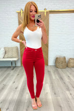 Load image into Gallery viewer, Ruby High Rise Control Top Garment Dyed Judy Blue Skinny Jeans in Red