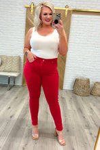 Load image into Gallery viewer, Ruby High Rise Control Top Garment Dyed Judy Blue Skinny Jeans in Red