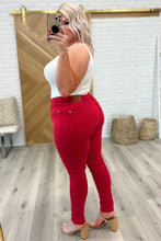Load image into Gallery viewer, Ruby High Rise Control Top Garment Dyed Judy Blue Skinny Jeans in Red