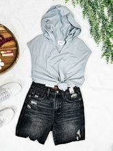 Load image into Gallery viewer, Sleeveless Hooded Top With Side Slit Detail In Jamaican Aqua