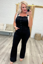 Load image into Gallery viewer, Tummy Control Top Retro Flare Judy Blue Overalls in Black