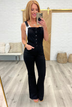 Load image into Gallery viewer, Tummy Control Top Retro Flare Judy Blue Overalls in Black
