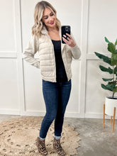 Load image into Gallery viewer, Puffer Sweater Jacket With Knit Detail In Vanilla