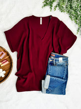 Load image into Gallery viewer, Oversized V Neck Blouse In Wine