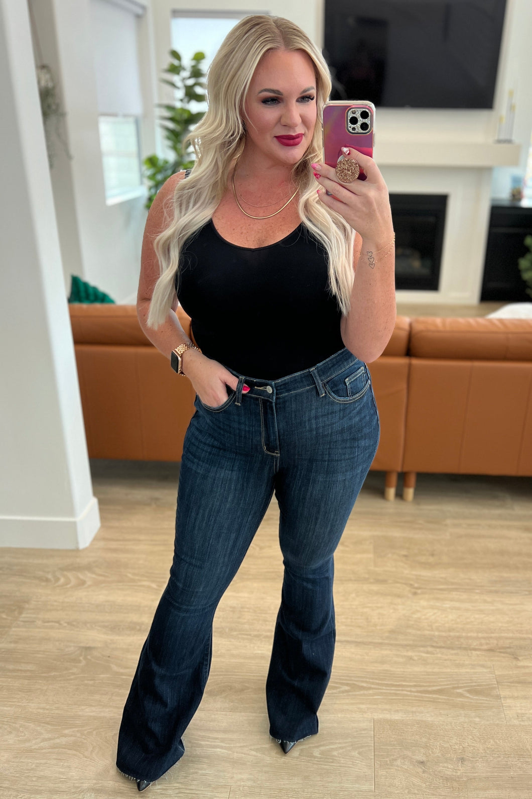 Jane High Rise Raw Hem Flare Judy Blue Jeans