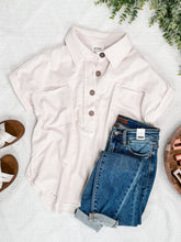 Load image into Gallery viewer, Sweatshirt Feel Button Front Collared Top In Bohemian Neutral