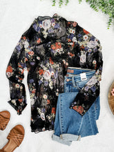 Load image into Gallery viewer, Sheer Floral Layering Mock Neck Top In Dark Florals