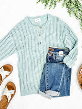 Load image into Gallery viewer, Fresh Aqua Knit Sweater With Functional Buttons
