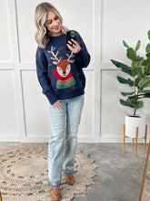 Load image into Gallery viewer, Crew Neck Reindeer Sweater In Navy