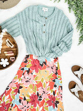 Load image into Gallery viewer, Fresh Aqua Knit Sweater With Functional Buttons