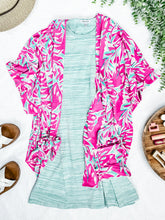 Load image into Gallery viewer, Short Sleeve Kimono In Bright Pink &amp; Teal