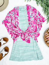 Load image into Gallery viewer, Short Sleeve Kimono In Bright Pink &amp; Teal