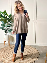 Load image into Gallery viewer, Long Sleeve V Neck Tunic Top In Beige