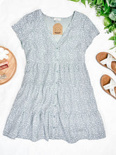 Load image into Gallery viewer, Button Front Dress In Light Aqua Animal Print