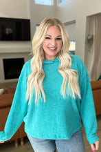Load image into Gallery viewer, Hooded Melange Brushed Hacci Sweater in Light Teal