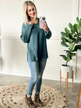 Load image into Gallery viewer, V Neck Knit Sweater In Dusty Teal