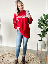 Load image into Gallery viewer, Merry Sequin Detailed Pullover In Holiday Red