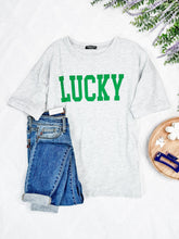 Load image into Gallery viewer, Lucky Graphic Knit Top In Heathered Grey