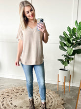 Load image into Gallery viewer, V Neck Dolman Sleeve Knit Top In Heathered Taupe
