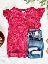 Load image into Gallery viewer, Flutter Sleeve Blouse In Hot pink Florals