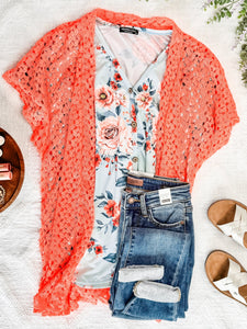 Decorative Button Front Top In Aqua Florals