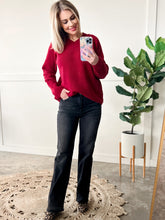 Load image into Gallery viewer, V Neck Knit Sweater With Side Button Detail In Red