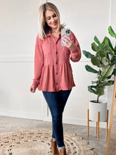 Load image into Gallery viewer, Waffle Knit Button Front Babydoll Top In Rose