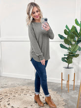 Load image into Gallery viewer, Ribbed Long Sleeve Top With Side Button Detail In Heathered Olive
