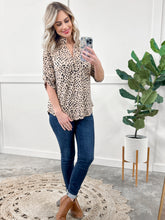Load image into Gallery viewer, Gabby Front Top With Button Sleeve Detail In Leopard