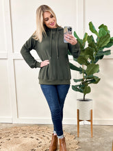 Load image into Gallery viewer, Thermal Pullover Hoodie With Zipper Detail In Olive