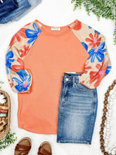 Load image into Gallery viewer, Floral Sleeve Knit Top In Coral Multi