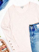 Load image into Gallery viewer, Waffle Knit Top With Button Sleeve Detail In Heathered Oatmeal