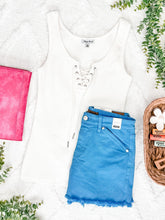 Load image into Gallery viewer, Mid Rise Frayed Hem Shorts By Judy Blue Jeans In Sky Blue