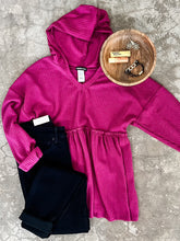 Load image into Gallery viewer, Waffle Knit Hooded Babydoll Top In Magenta