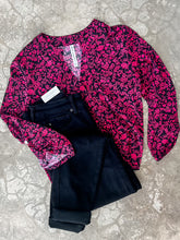 Load image into Gallery viewer, Gabby Front Top With Button Sleeve Detail In Magenta Florals