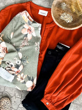 Load image into Gallery viewer, Gabby Front Cozy Long Sleeve Top In Olive Florals