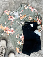 Load image into Gallery viewer, Gabby Front Cozy Long Sleeve Top In Olive Florals